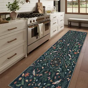 Floral Pattern Kitchen Rug, 1 Count Non-slip Kitchen Mat, Washable Area Rug, Decorative Carpet for Home Living Room Bedroom