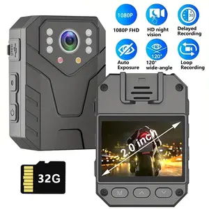 Mini Body Camera, Audio Video Recording, 1080P HD, Night Vision, 32B Card, for Security Guards,  Travel, Portable Wearable Spy Cam Hidden Camcorder, Security Cameras