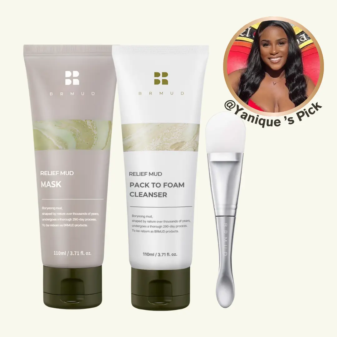 [Official Shop] BRMUD @Yanique’s Pore Therapy 2-Piece Skin Care Set - Mud Mask, Foam Cleanser Pack, Brush - Deep Cleansing, Daily Routine Facial Care Set, Brush Helps Even Spread