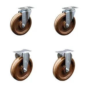 Service Caster SCC-20S615-PHSHT-2-R-2 High Temperature Phenolic Swivel Top Plate Caster with 6 in. Brown Wheels - Set of 4