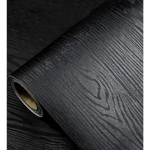 17.7" x 118" Black Wood Peel & Stick Wallpaper - Self-Adhesive Removable Vinyl for Countertops Furniture & Walls Living Room Decor