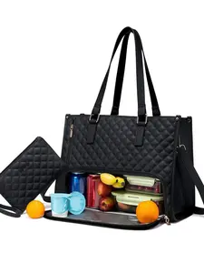 Classic and fashionable solid color textured diamond patterned briefcase with quilted plaid design, can be paired with a small bag set, can accommodate personal items, suitable for office and daily travel scenarios, Travel Essentials