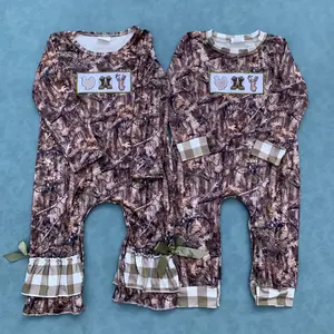 Sister Brother Gone Hunting Deer Turkey Camouflage Baby Kids Romper