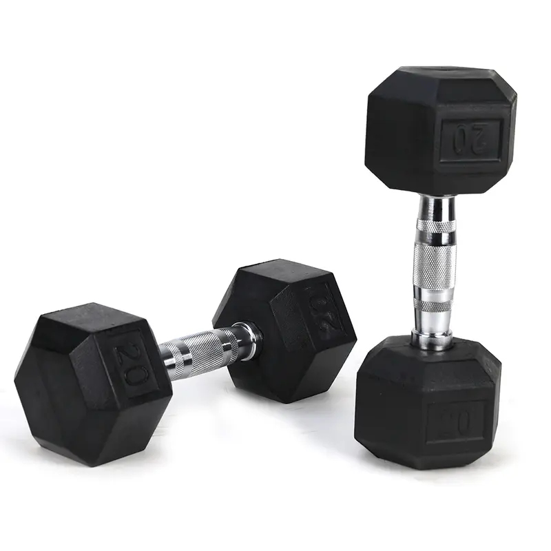 A4A 20LB×2piece HDRS  Rubber Coated Solid Cast Iron Dumbbell with Contoured Chrome Handle, Hexagon Head