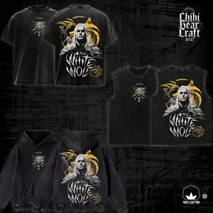 The Witcher Game Shirt Geralt Of Rivia The White Wolf Medallion Art Vintage Acid Washed Oversized T-Shirt Hoodie Tank Top Dark Fantasy RPG Gaming Graphic Tee Faded Grunge Streetwear Summer Outfits Fan Merch Gift For Gamer, Gifts For Him