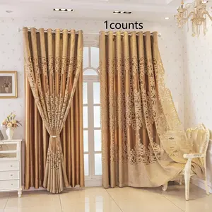 1pc Coffee Color Hollow Out Light Blocking Double Layer Finished Curtain, Window Curtain, Suitable for Bedroom Living Room, Easy Hole Installation