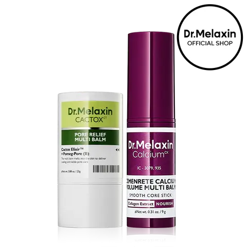[Dr.Melaxin Official] Pore & Bounce Multi Balm Stick Duo, 2-Piece | Calcium Volume Multi Balm + Cactox Pore Relief Multi Balm | Collagen Firming Eye Balm & Cooling Pore Care Stick | Korean Skincare