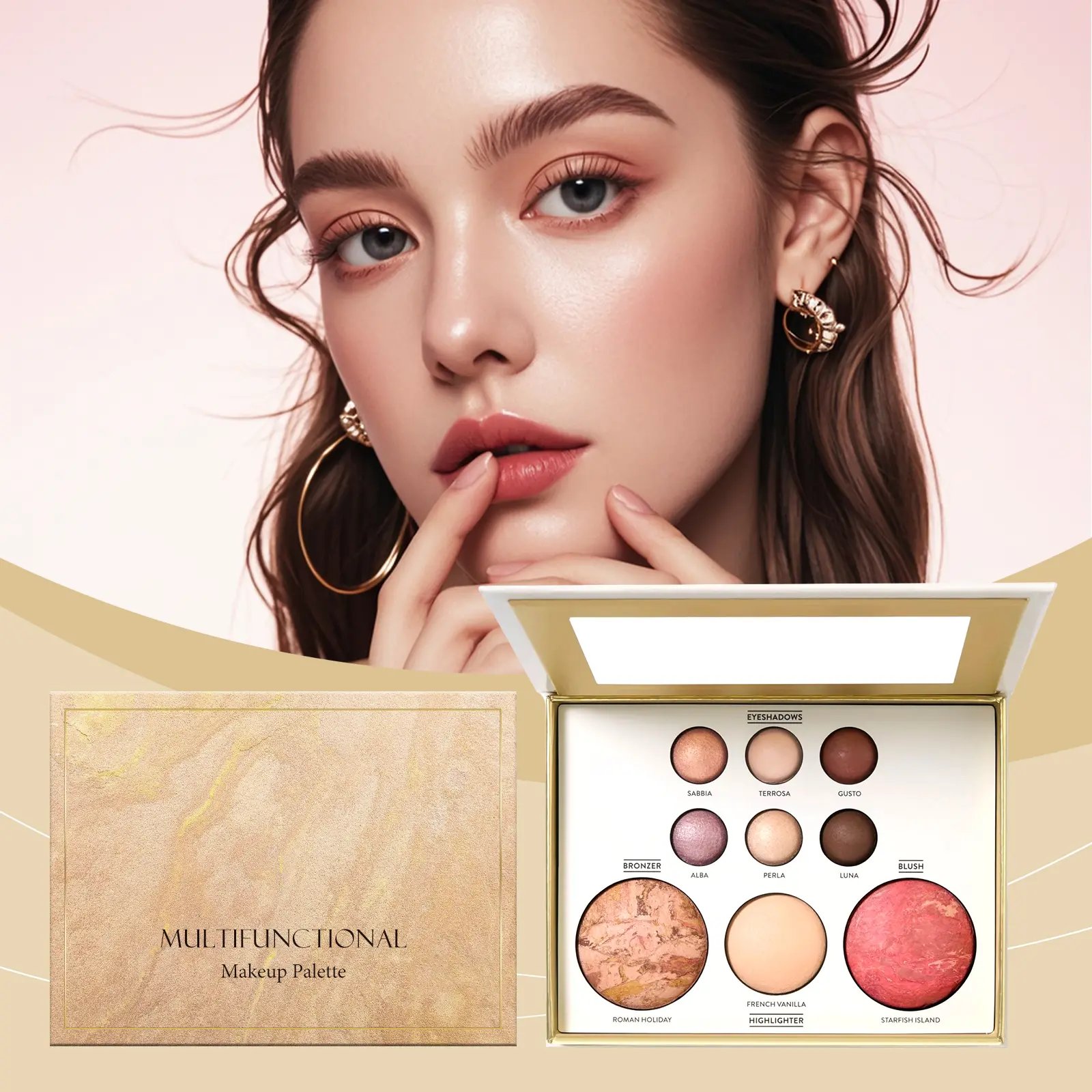 Multifunctional All-in-1 Makeup Palette - 6 Eyeshadows, Bronzer, Highlighter, Blush, Highly Pigmented Portable Cosmetic Kit with Built-in Mirror