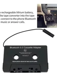 Car Bluetooth-compatible 5.0 Tape Cassette Audio Adapter with Microphone, 6h Music Time, 168h Standby, Smartphone Cassette Adapter