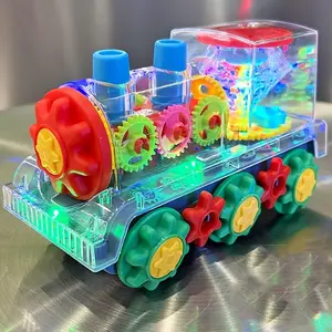 Electric Train Toy, Model Train, Transparent Gear, Flashing Lights & Music, 360 Rotation, Educational Toy, Boys & Girls, No Battery Included