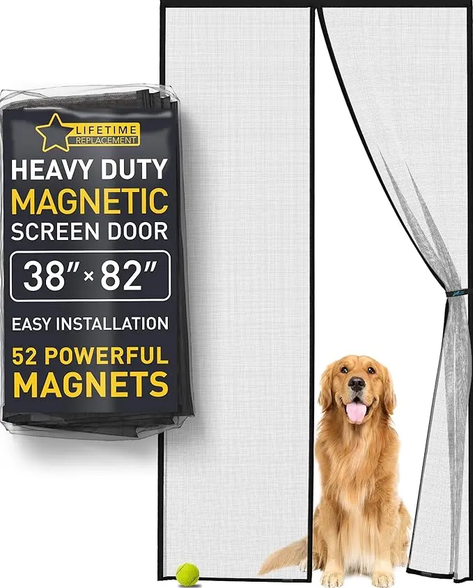 Flux Phenom Magnetic Screen Door - 38x82in Brushed Heavy Duty Double Stitched Mesh, 52 Magnets, Auto-Sealing, 9min Install, Hands-Free for Contemporary Apartments/Balconies, All Seasons, Pet-Friendly