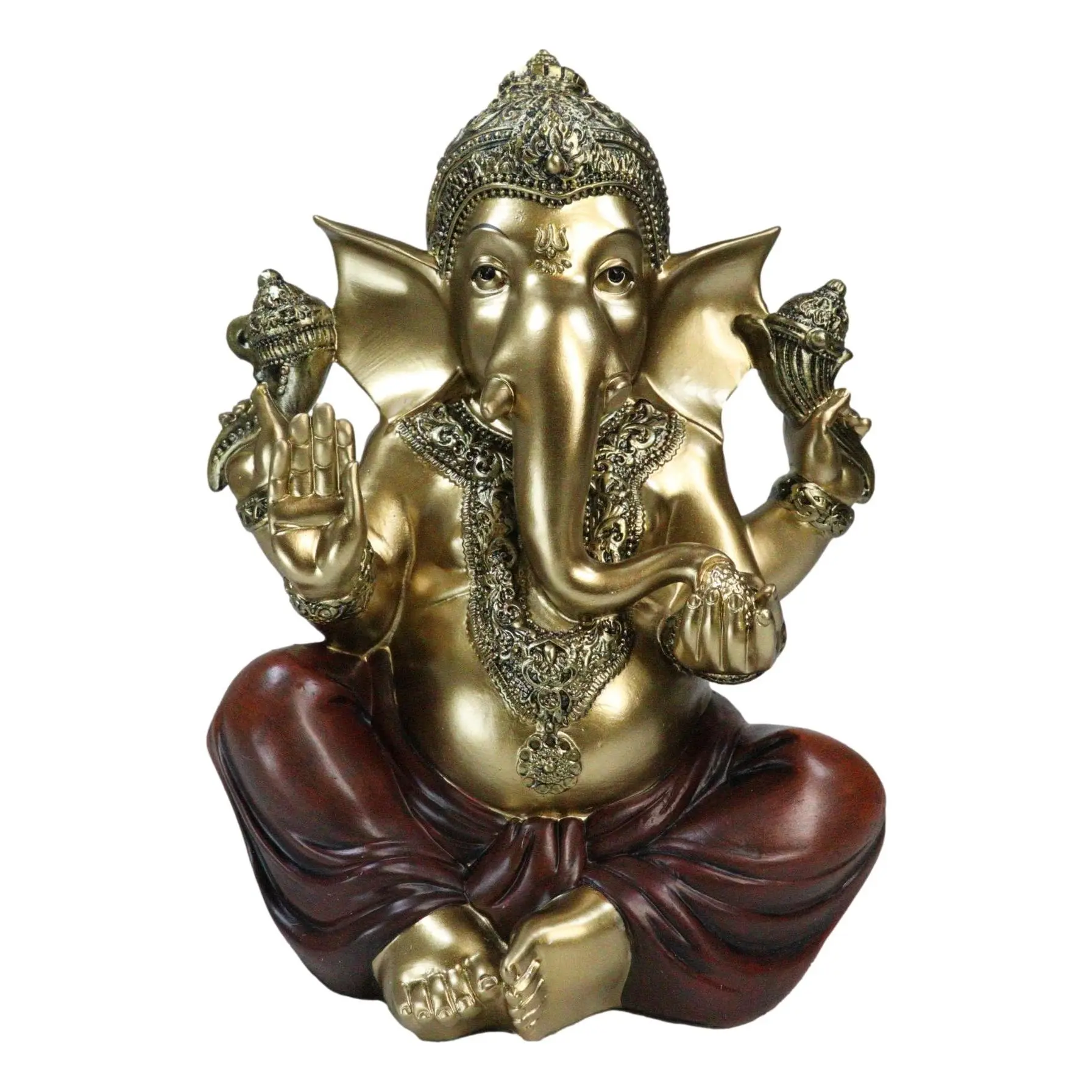 Handcrafted Traditional Religious Lord Ganesha Sculpture, Vastu Hindu Elephant God Seated Ganapati Decor, 10"H Home Statue