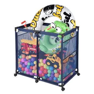 Pool Storage Bin, Pool and Ball Storage Organizer with Nylon Mesh Basket, for Pool Floats, Balls, Toys, Air Dry Quickly and Easily Roll The Storage Bins To Your Home Garage, Extra-Large, Blue