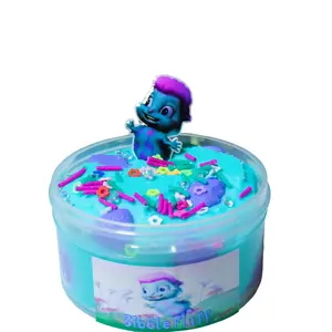 Bibble Fluff Cloud Cream Slime with Bibble Charm and Flower Sprinkle Mix - Teal & Purple, Huckleberry & Mixed Berries