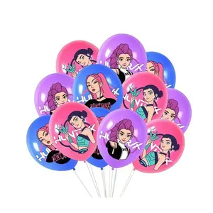 &12pcs Huntrx Kpop Demon Hunters Party Balloon Set, Character Print Latex Balloons (//blue), Perfect for Fans & Kpop Lovers