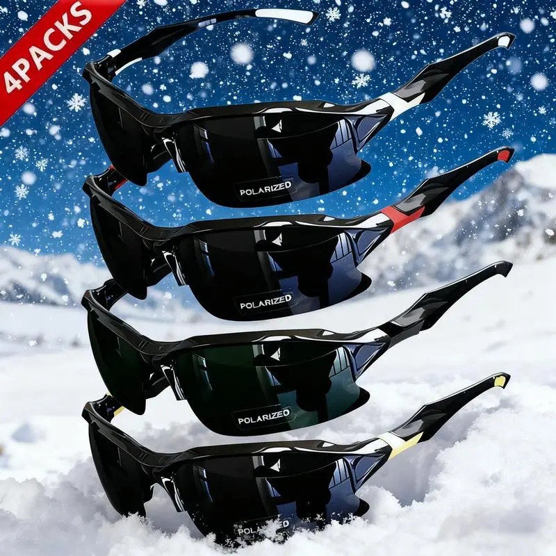 4-Pack Polarized Sports Sunglasses for Men Women Windproof Rimless UV400 Sun Protection Lightweight Comfort Fit Anti-Glare Clear Vision Outdoor Eyewear for Running Fishing Golf Driving Cycling Hiking Active Lifestyle Unisex Design
