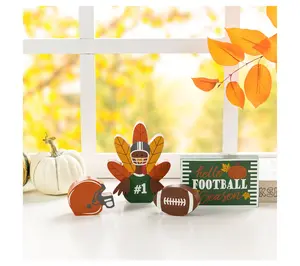 Glitzhome Thanksgiving Wooden Turkey Table Decor Set of 4