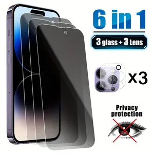 6 in 1 Phone Privacy Glass Film Kit, Phone Screen Protector & Lens Protector, Phone Accessories Compatible with iPhone 14 13 12 11 Pro Max, Cover