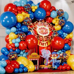 [holiday gifts][christmas gift] 115pcs Circus Balloons Arch Kit Red Blue Yellow Balloon with Rainbow Confetti Balloon for Carnival Party Theme Shower Circus Birthday Holiday Graduation Home Party Decoration Supplies, Halloween Decorations,