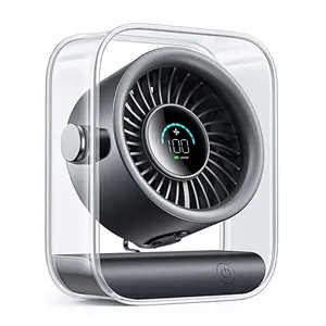 KIMMOO Rechargeable USB Desk Fan, Quiet Table Fan with Turbo Airflow, 100 Speeds, Digital Display, 90° Rotating, Small Battery Desktop Fans for Bedroom Home Office Travel, Black