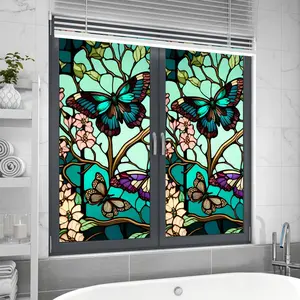 Butterfly & Flower Pattern Electrostatic Window Sticker, 1 Count Removable Privacy Window Film, Decorative Sticker for Home Bathroom Living Room