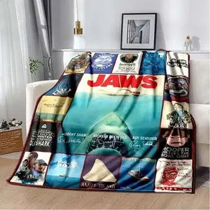 Jaws Shark Movie Blanket Ultra Soft Flannel Fleece Cozy Warm Bedroom Couch Sofa Travel Throw Bedspread Cover Decor Decorative Throw Perfect Birthday Gift Christmas Gift for Horror Film Fans Adults Men Women Bruce Shark Classic Style