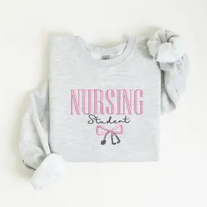 Women's Embroidered Nurse Sweatshirt, Nursing Student Sweatshirts with Bow Stethoscope, Nursing School Shirt Gift for Bestie, Medical Assistant