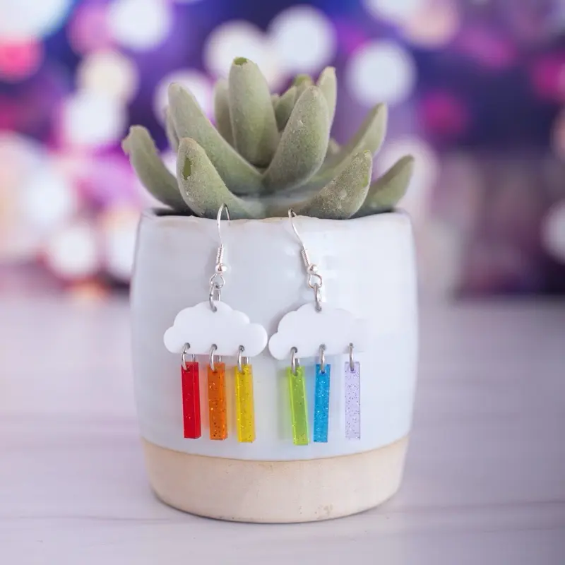 Pride Rainbow Glitter Jelly Petite Rain Cloud Dangle Earrings