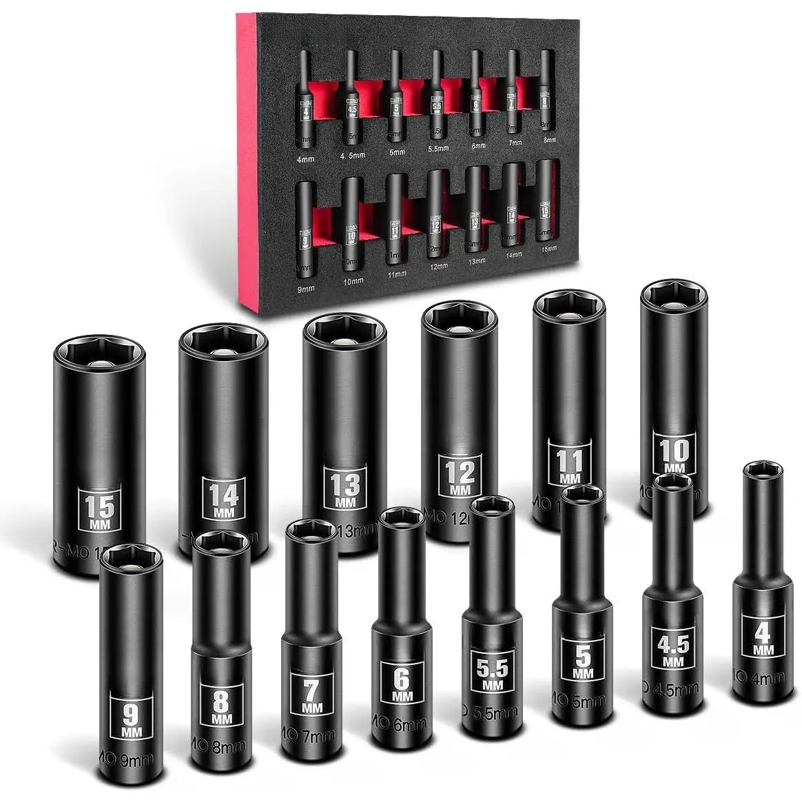 14-Piece 1/4" Drive Magnetic Deep Impact Socket Wrenches Set, Metric 4mm-15mm 6-Point Sockets (Includes Free 1-Set Screwdrivers)