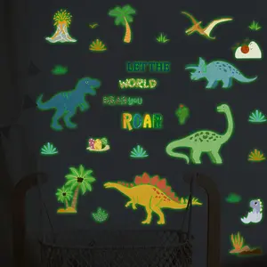 3Pcs/Set (2030cm3pcs) Luminous Dinosaur Jungle Wall Sticker Set, Adventure Theme Self-Adhesive Wall Decor for Kids Room
