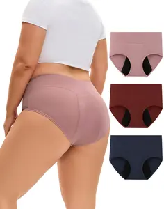 INNERSY Women's Plus Size Mid Waisted Bamboo Viscose Heavy Flow Period Panties 3-Pack