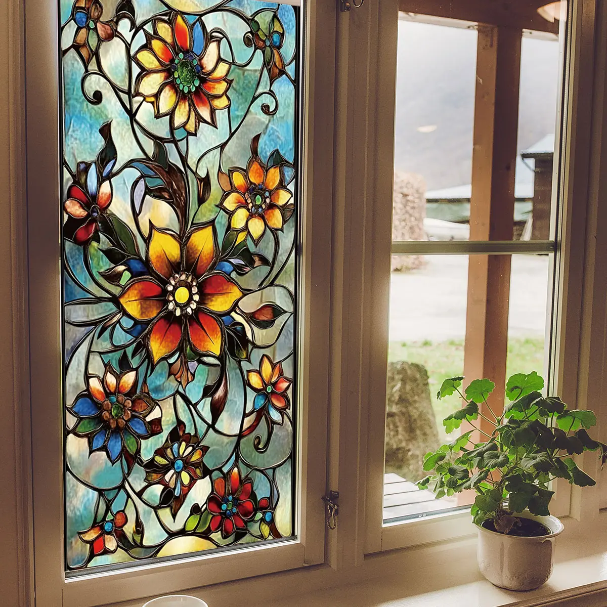 Vintage Floral Window Sticker, Decorative Sticker, Dual-Sided Print, Static Cling No Glue Needed, Glass Door Display Decor, Easy Application, Decorative Decal, Floral Pattern Sticker, Floral Stickers
