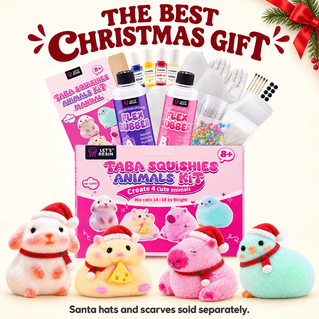 DIY Taba Squishy Making Kit for Beginners, 4 Cute Animal Molds, Soft Silicone, Color Pastes & Flocking Powder, Kawaii DIY Crafts, Christmas & Thanksgiving Gifts, Family Craft Night - Let's Resin