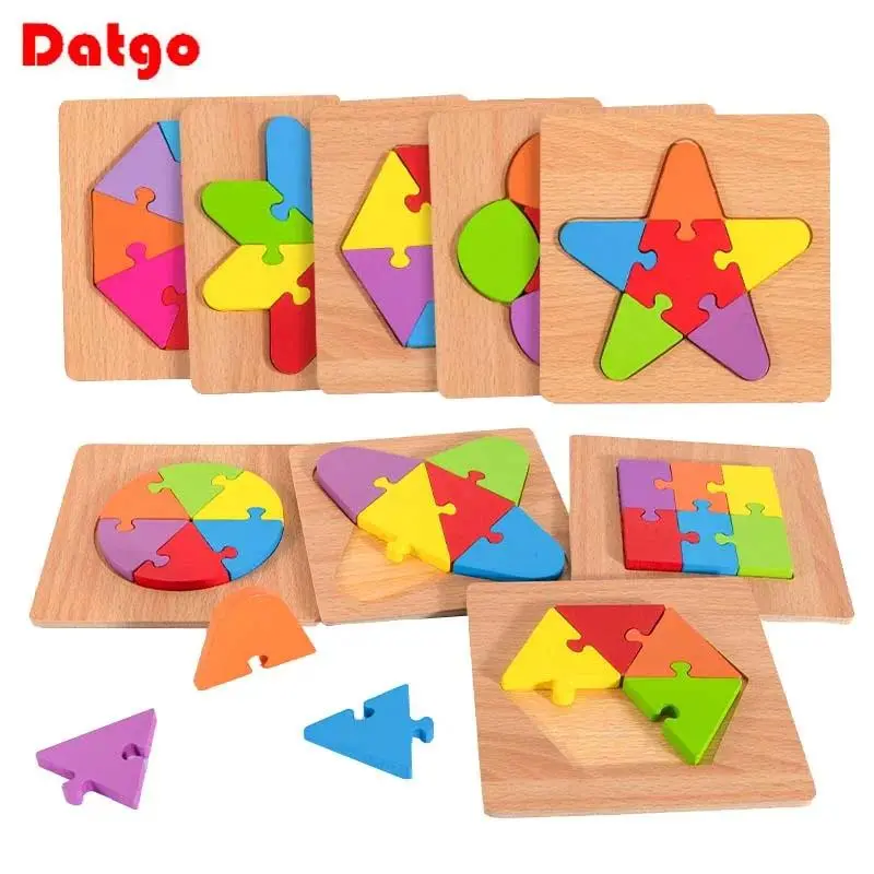 High Quality Wooden Geometric 3D Puzzle Board Shape Sorter - Montessori Math Skills Learning Toy for Kids, Children Development Parent-Child Game, 110g, 14.7*14.7*0.5cm, 9 Styles, Activity Board Shape Sorters