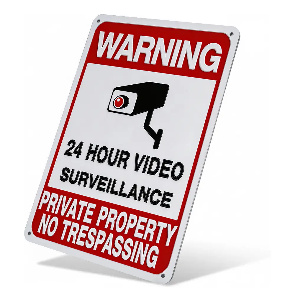 Rectangular Retro Rust-Proof Aluminum Home Security Sign - 8×12in 24 Hour Video Surveillance Warning Plaque, Hangable Private Property No Trespassing Marker, Home Safety Decor Gift for Porch Wall,metal