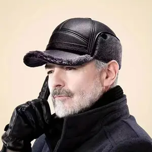 2026 Fashion Drop Men’s Adjustable Street Style Winter Duckbill Baseball Cap - Faux Leather Earflap Ear Warmers, Warm Headwear for Elderly, Holiday Season Essential, Baseball Cap Adjustable