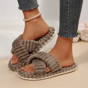 Trendy Women's Slippers Fluffy Ribbed Slide Slippers in Multiple Colors Indoor Outdoor Shoes