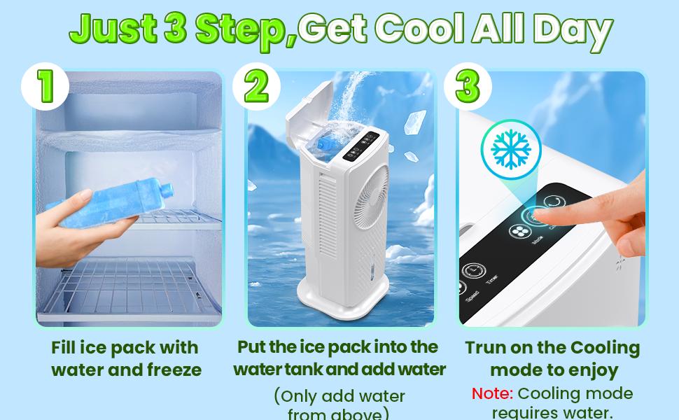 Windowless Portable Air Cooler Fan - 3 Fan Speeds, 3 Cooling Modes, 1.5 Gal Water Tank, Oscillation Function, Remote Control (Household Home Appliance)