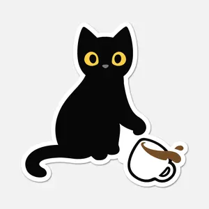 Black Cat Knocking Over Coffee Sticker - Cat Sticker vinyl sticker