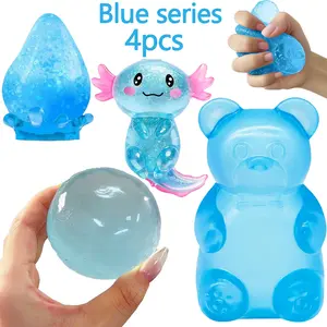 4counts Blue Maltose Squishy Toy Cute Mochi Anti Stress Fidget Toy Soft Simulated Bule Transparent Ball Quick-rebound Decompression Toy