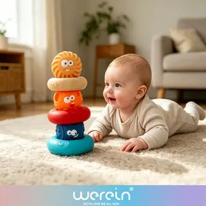 Soft Silicone Stacking Rings & Balls Baby Toy, Cute Cartoon Teething Nesting Stacker Toy, Montessori Sensory Fine Motor Skills Developmental Toy for 0‑36 Months