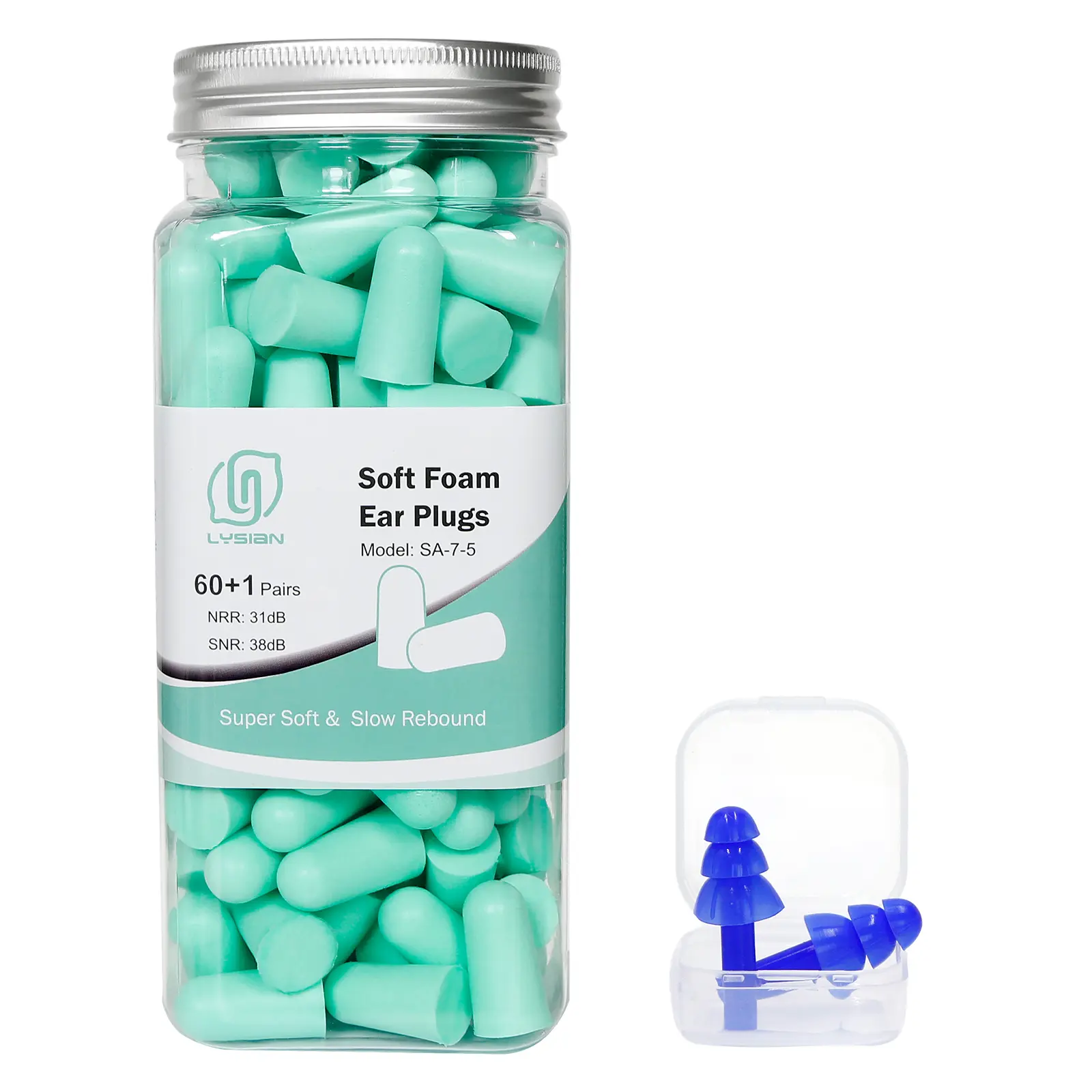 LYSIAN Ear Plugs - 60 Pairs Slow Rebound Soft Foam, 38dB SNR Latex-Free, Ultra-Quiet No Secure Seal High Noise Reduction Hearing Protection for Adults (Sleeping, Work)