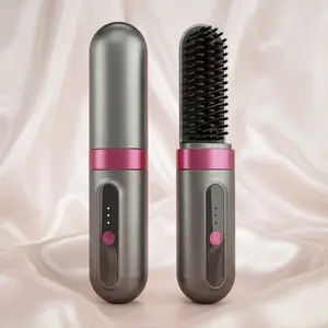 Cordless Hair Straightener Brush, 8.2in Mini Portable 2 in 1 Hair Styler for Straightening & Curling, 30S Fast Heating, 3 Temperature Settings, 48H Long Lasting Styling for All Hair Types, On-the-Go Use straightner anti-scald design volumizing blowout