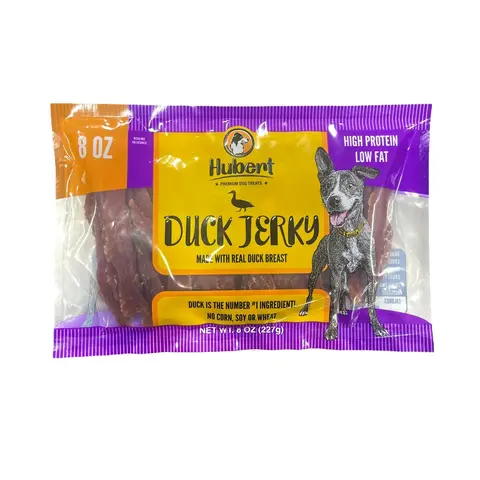 Hubert Duck Jerky Dog Treats - Made with Real Duck Breast, All Ages, High Protein, Low Fat, Gluten-Free, Grain-Free, Pea Protein, No Corn/Wheat/Preservatives, Hypoallergenic, Training Chews (8 oz, 1 lb, 2.5 lb Value Pack)