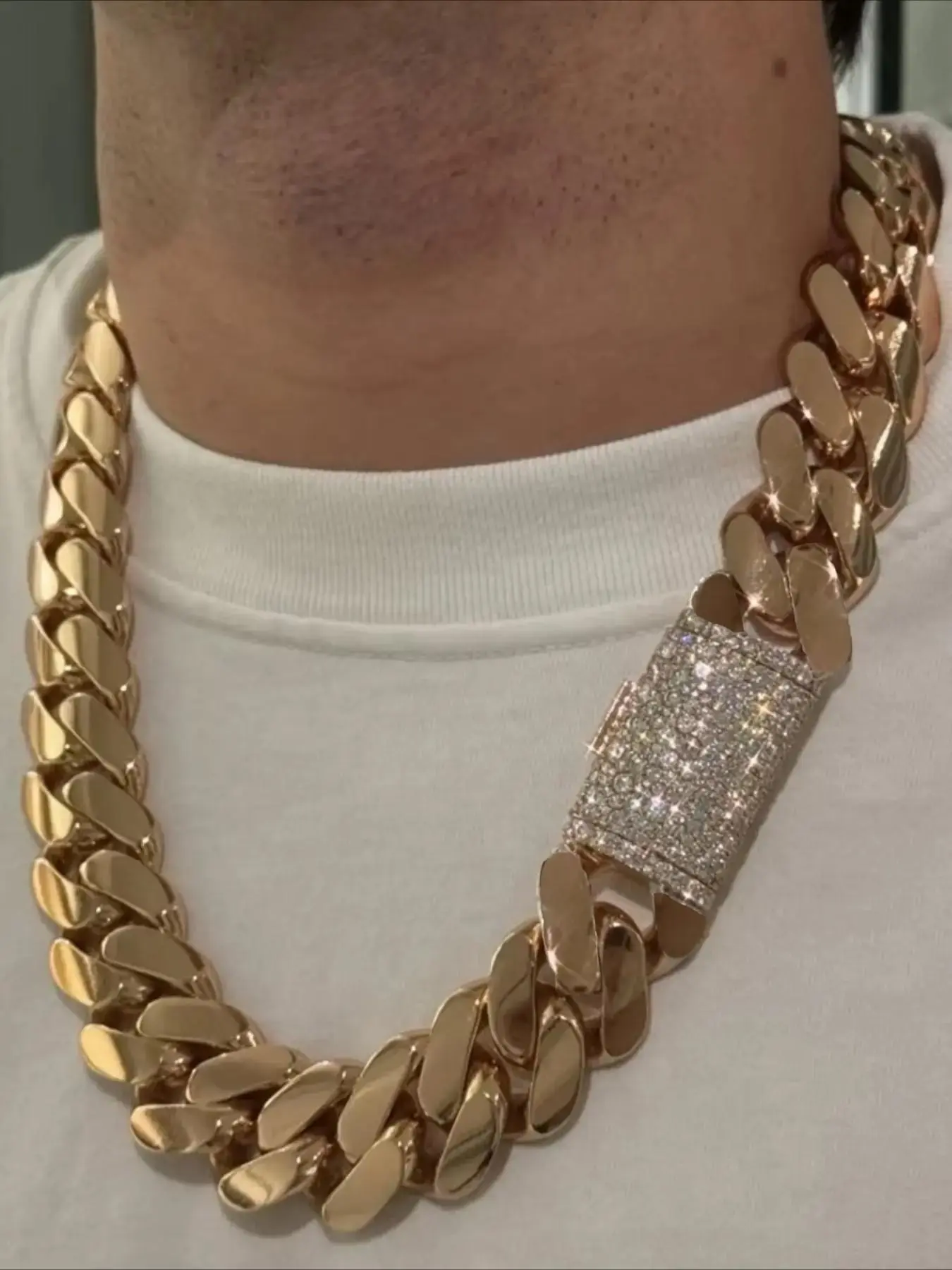 Customized 20mm full diamond, inlaid lock gold plated high quality wide Miami Cuban chain sterling silver men's chain Cuban chain jewelry necklace jewelry, Cuban Link Chain, Chunky Necklace, Easter Thanksgiving gift unisex gift giving