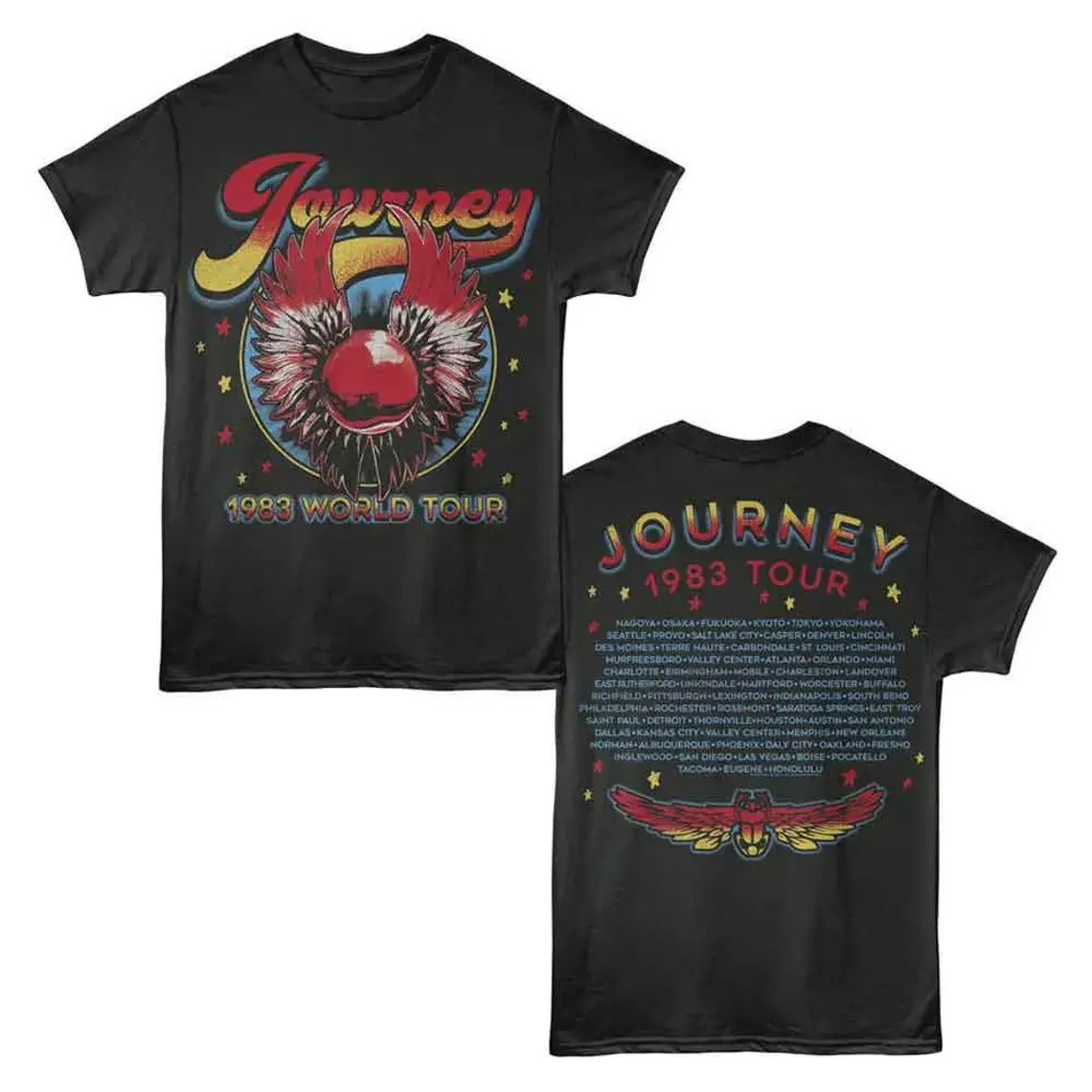 Journey 1983 Frontiers World Tour Vintage Distressed F/B Smoke Tee – Retro Classic Rock Band Concert Shirt for Men & Women, 80s Music Fan Gift, Summer Festival Outfit, Back to School Style