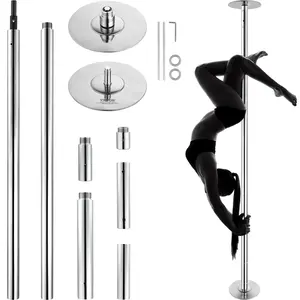 【Summervibes】VEVOR Professional Dancing Pole,  Spinning Static Dancing Pole Kit, Portable Removable Pole, 45mm Heavy-Duty Stainless Steel Pole, Height Adjustable Fitness Pole, for Exercise Home Club Gym, Silver