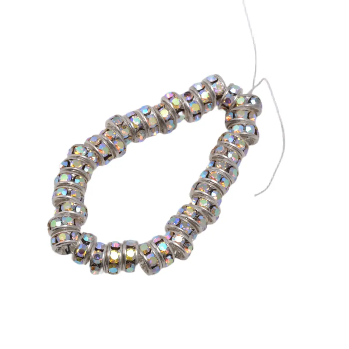 Rhinestone Crystal AB Rondelle Spacer Beads 4.5mm - Full Strand of 36 Silver Tone Rondelles