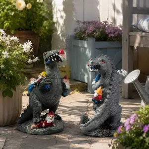 Dinosaur-themed garden decorations, creative cute gnome and dinosaur garden decor, resin craft, home garden decoration, garden gnome statues sports event souvenir