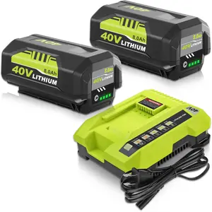 2 Pack 40V 8.0Ah OP4026 Battery & OP401 Charger Replacement for Ryobi 40V Battery, Compatible with OP4050A OP40601 OP4026A OP4040 OP4030 OP4050 OP4015 OP40261 OP4020 Green